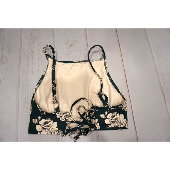 Adore Me High Neck Cross Back Bikini Top Swimwear Green Floral - Size M - Picture 2 of 4